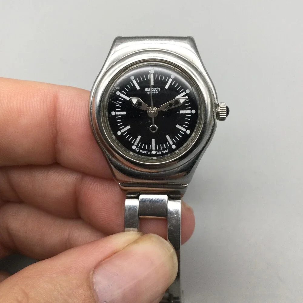 Vintage Swatch Irony Frivole Womens Watch 24mm Black Stainless New Battery 6.25